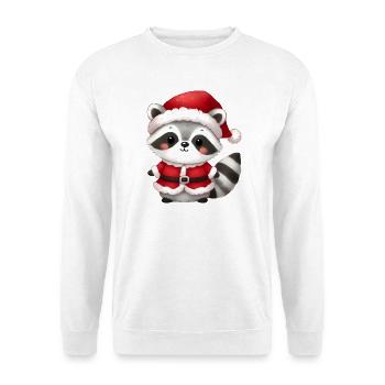 Waschbär in Santa-Kostüm – Süßes Weihnachtsmotiv - Unisex Pullover - Weiß - Vorne