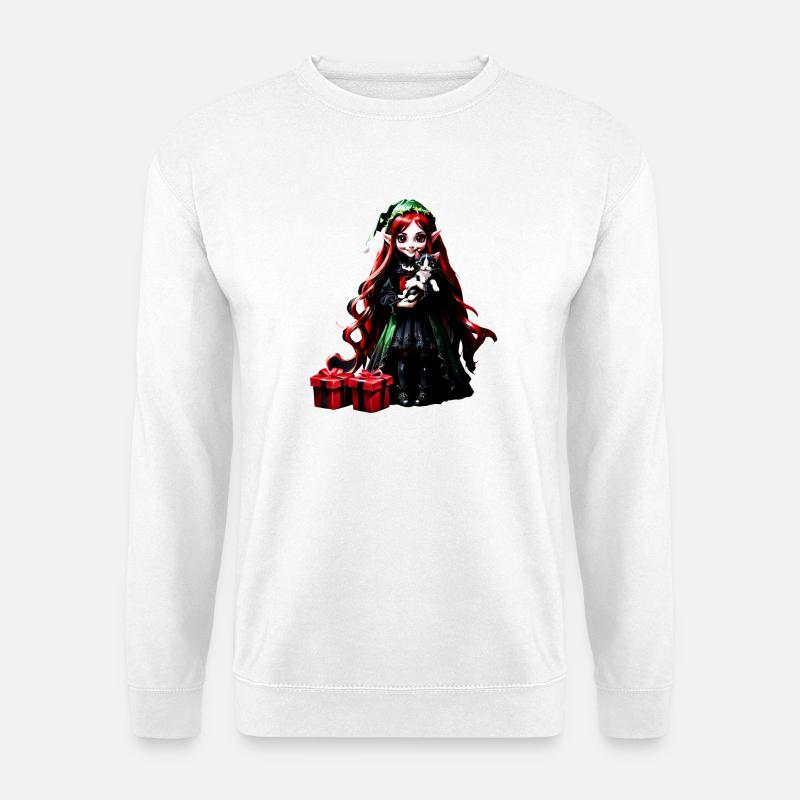 Weihnachtself mit Kätzchen. - Unisex Pullover - Weiß