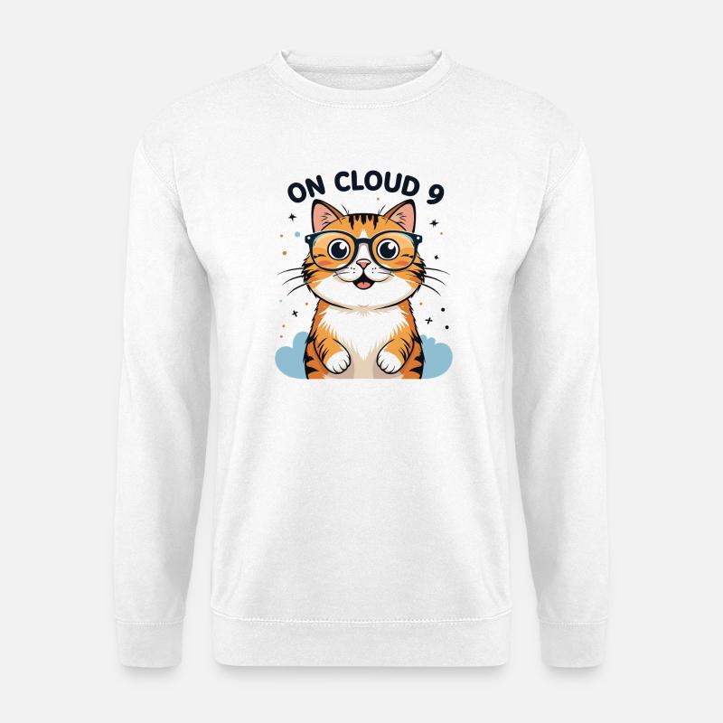 Niedliche Katzenillustration mit Brille - Unisex Pullover - Weiß