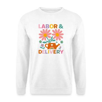 Blumen Wehen und Geburt Feier T-Shirt - Unisex Pullover - Weiß - Vorne - Alina (178cm) & Michal (187cm)