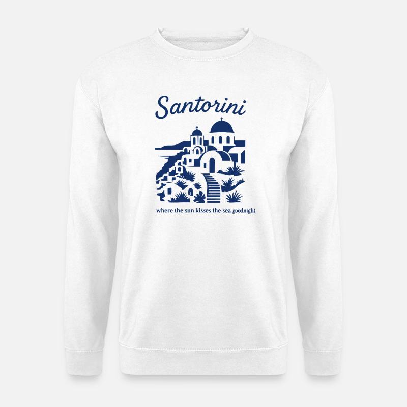 Santorini Sonnenuntergänge Berglandschaft Design - Unisex Pullover - Weiß