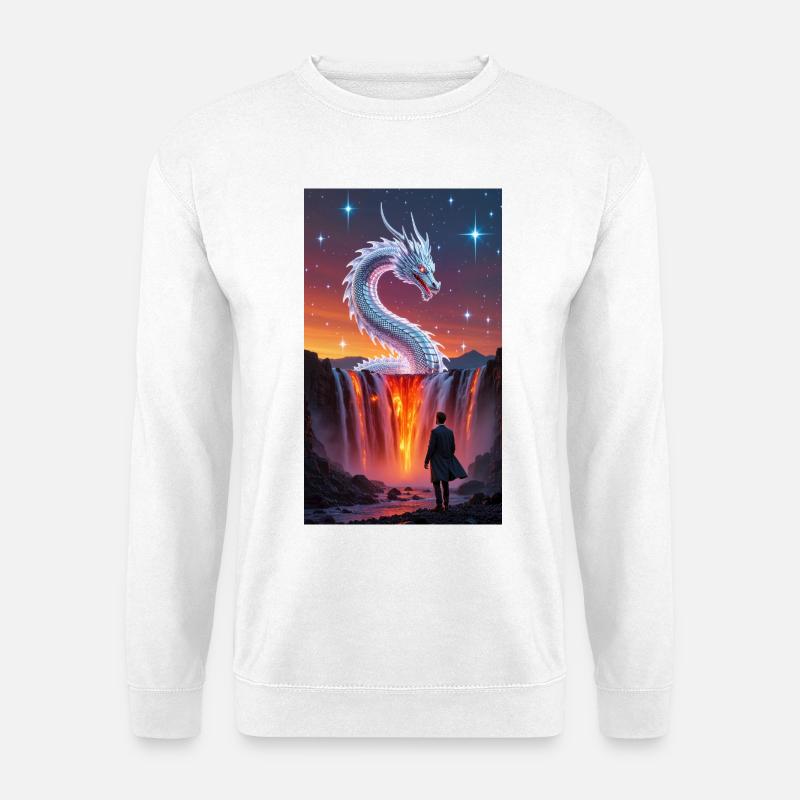 Feuriger Drachenschweif über Wasserfall - Unisex Pullover - Weiß