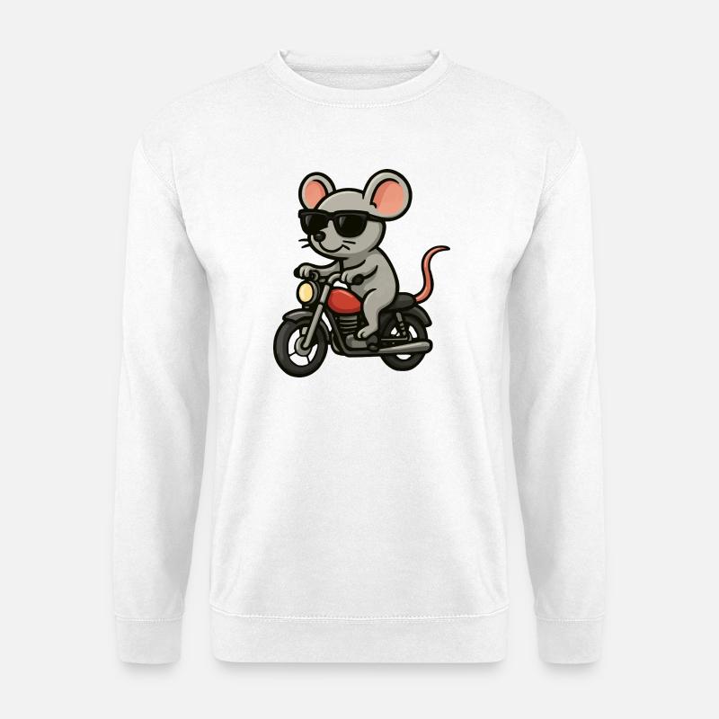 Motorrad-Maus mit Sonnenbrille - Unisex Pullover - Weiß