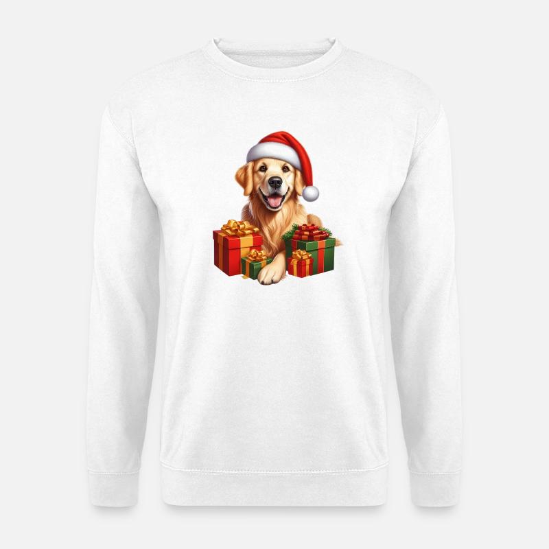 Weihnachtshund mit Geschenken - Unisex Pullover - Weiß