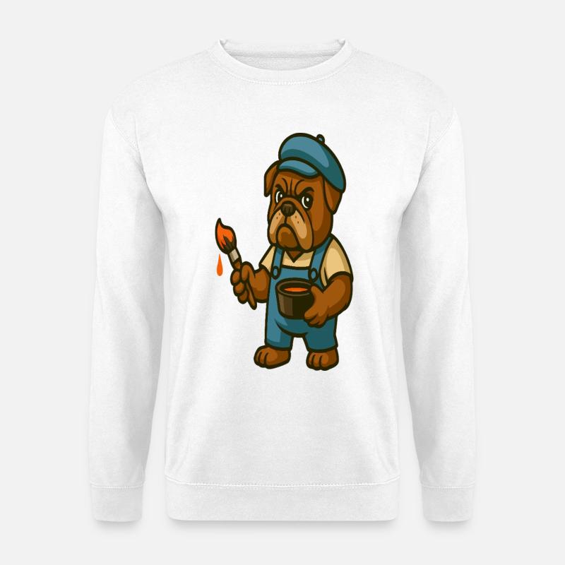 Maler Bulldoggen-Maskottchen mit Farbeimer - Unisex Pullover - Weiß