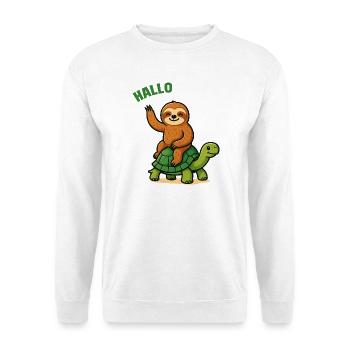 Hello sloth on turtle - Unisex Sweatshirt - white - Front