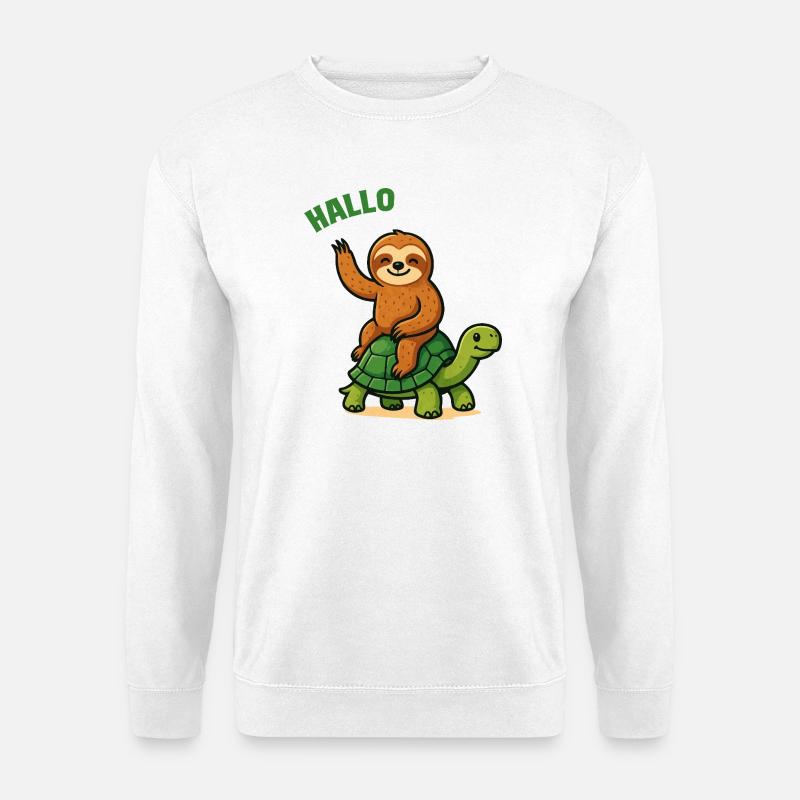 Hello sloth on turtle - Unisex Sweatshirt - white