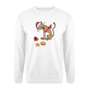 Weihnachtskatze mit Hut und Schal - Unisex Pullover - Weiß - Vorne