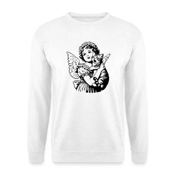 Angel with Cat – Cherub Vintage Illustration - Unisex Sweatshirt - white - Front