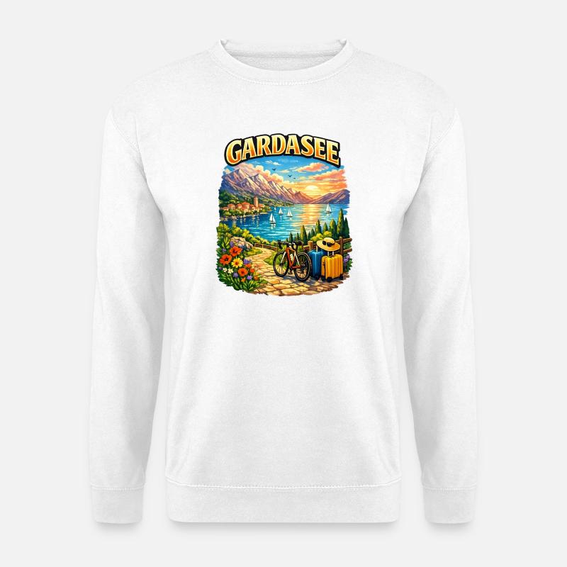 Gardasse, Urlaub und Fahrrad - Unisex Pullover - Weiß