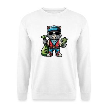 Katze mit Geld und Sonnenbrille - Unisex Pullover - Weiß - Vorne