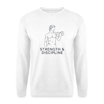 Strength & Discipline - Unisex Pullover - Weiß - Vorne - Alina (178cm) & Michal (187cm)