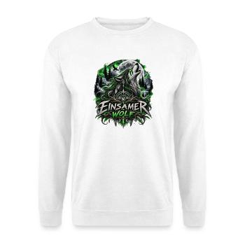 Einsamer Wolf im Grünen Mondlicht - Unisex Pullover - Weiß - Vorne - Alina (178cm) & Michal (187cm)