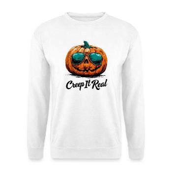 Kürbis-Sonnenbrille: Creep It Real - Unisex Pullover - Weiß - Vorne - Alina (178cm) & Michal (187cm)