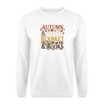 Herbst Vibes – Autumn, Coffee, Blanket & Books Pre - Unisex Pullover - Weiß - Vorne - Alina (178cm) & Michal (187cm)