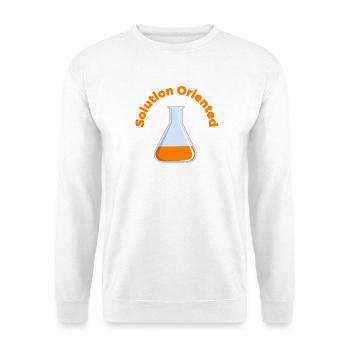 Lösungsorientierter Labbecher Grafik - Unisex Pullover - Weiß - Vorne - Alina (178cm) & Michal (187cm)