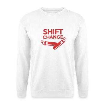 Shift Change - Unisex Pullover - Weiß - Vorne - Alina (178cm) & Michal (187cm)