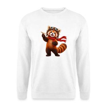 Pilot Red Panda mit Papierflugzeug - Unisex Pullover - Weiß - Vorne - Alina (178cm) & Michal (187cm)