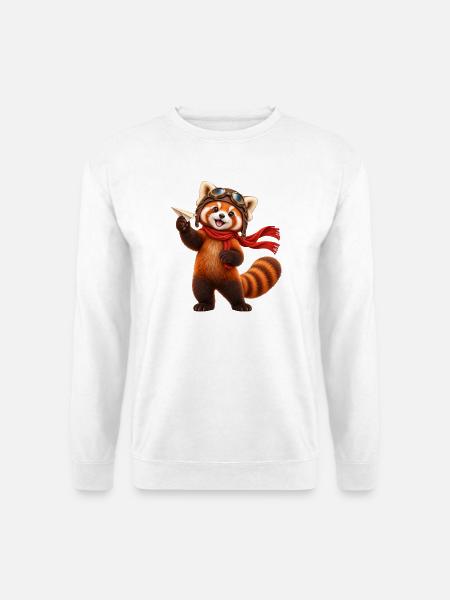 Pilot Red Panda mit Papierflugzeug - Unisex Pullover - Weiß