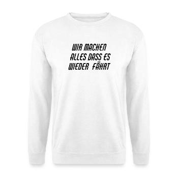 Werkstatt Slogan  - Unisex Pullover - Weiß - Vorne - Alina (178cm) & Michal (187cm)