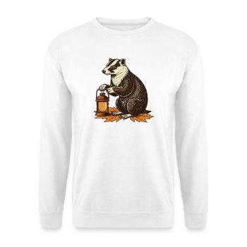 Dachs mit Herbstlaterne - Unisex Pullover - Weiß - Vorne - Alina (178cm) & Michal (187cm)