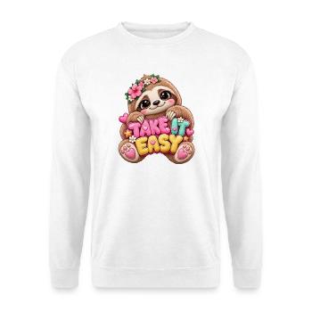 Faultier Relax Blumen - Unisex Pullover - Weiß - Vorne - Alina (178cm) & Michal (187cm)