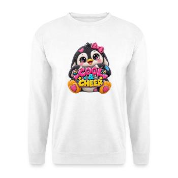 Patchwork-Pinguin mit Herztext - Unisex Pullover - Weiß - Vorne - Alina (178cm) & Michal (187cm)