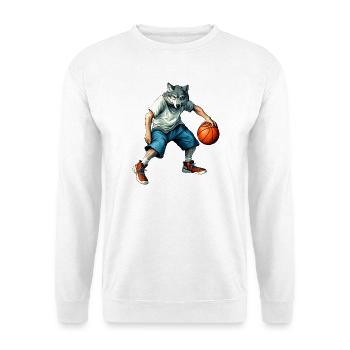 Wölfe Basketballer / Basketball Wolf - Unisex Pullover - Weiß - Vorne - Alina (178cm) & Michal (187cm)