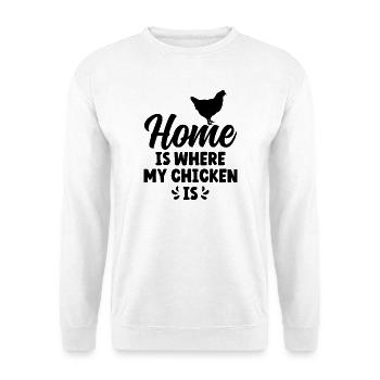 Huhn Zuhause Humor - Unisex Pullover - Weiß - Vorne - Alina (178cm) & Michal (187cm)