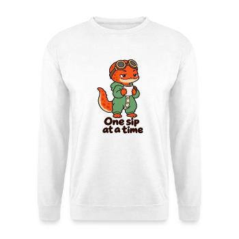 Kaffeesalamander – Ein Schluck nach dem anderen - Unisex Pullover - Weiß - Vorne - Alina (178cm) & Michal (187cm)