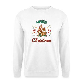 Merry Christmas Lebkuchenhaus Retro Geschenk - Unisex Pullover - Weiß - Vorne - Alina (178cm) & Michal (187cm)