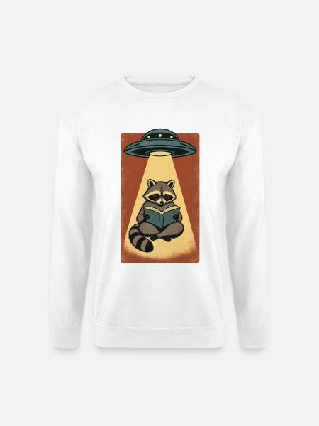 Lesender Waschbär im UFO Strahl - Unisex Pullover - Weiß