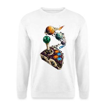 Kometen-Joystick mit Planetenparcours - Unisex Pullover - Weiß - Vorne - Alina (178cm) & Michal (187cm)