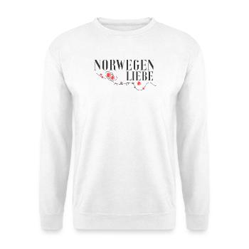 Norwegen Liebe Herzdesign - Unisex Pullover - Weiß - Vorne - Alina (178cm) & Michal (187cm)