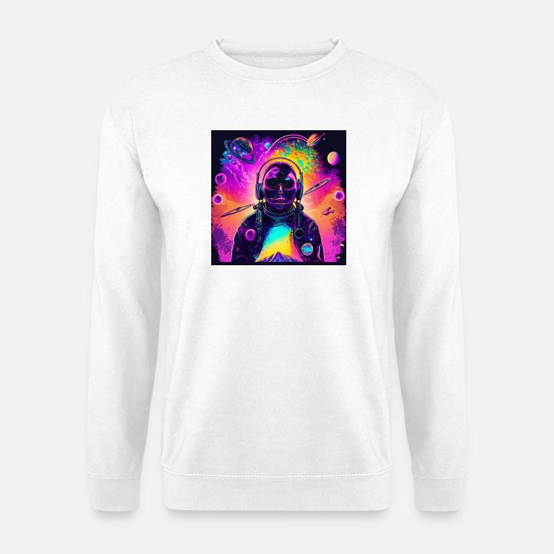 Neon-Astronaut im farbenfrohen Universum - Unisex Pullover - Weiß