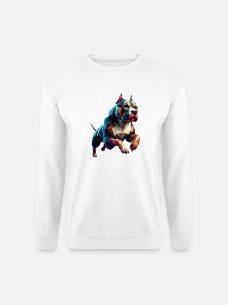 Pitbull Hund läuft Origami Geometrisch 3D - Unisex Pullover - Weiß