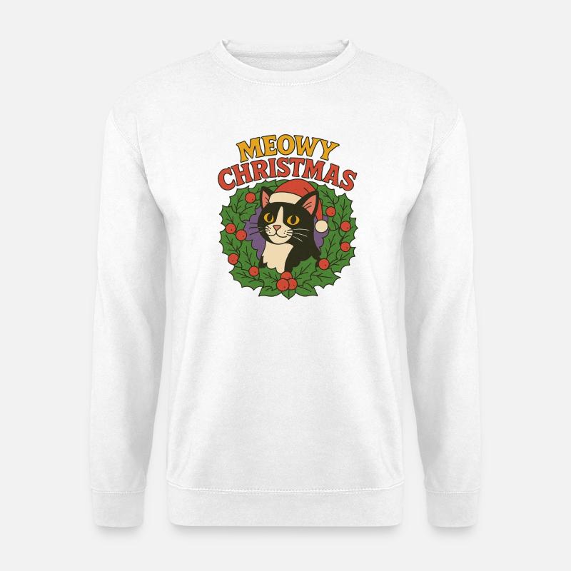 Festliches Katzen-Weihnachtskranz-Design - Unisex Pullover - Weiß