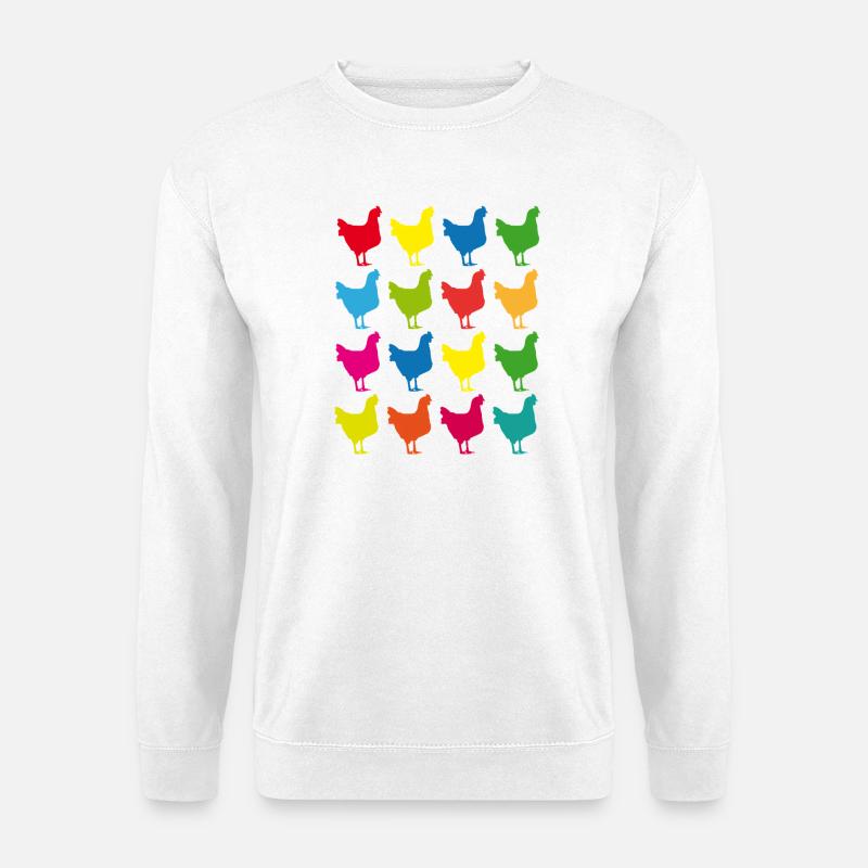 Bunte Hühner Silhouette Grafik - Unisex Pullover - Weiß