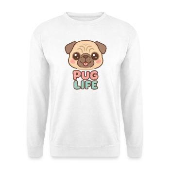 Kawaii Mops Hund - Mops Leben - Unisex Pullover - Weiß - Vorne - Alina (178cm) & Michal (187cm)