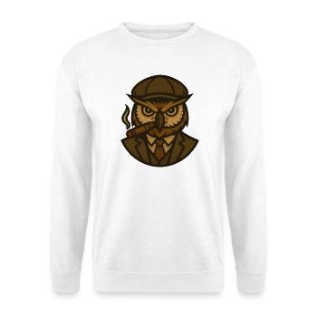 Owl in brown suit and cigar - Unisex Sweatshirt - white - Front