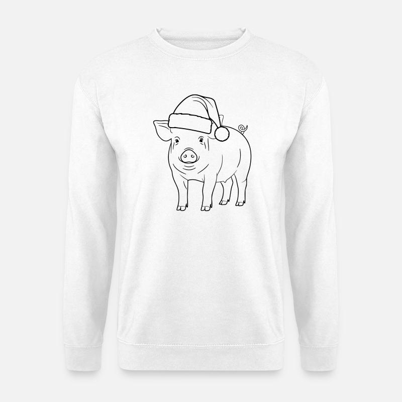 Illustration du cochon avec le chapeau de Père Noël - Sweat-shirt Unisexe - blanc