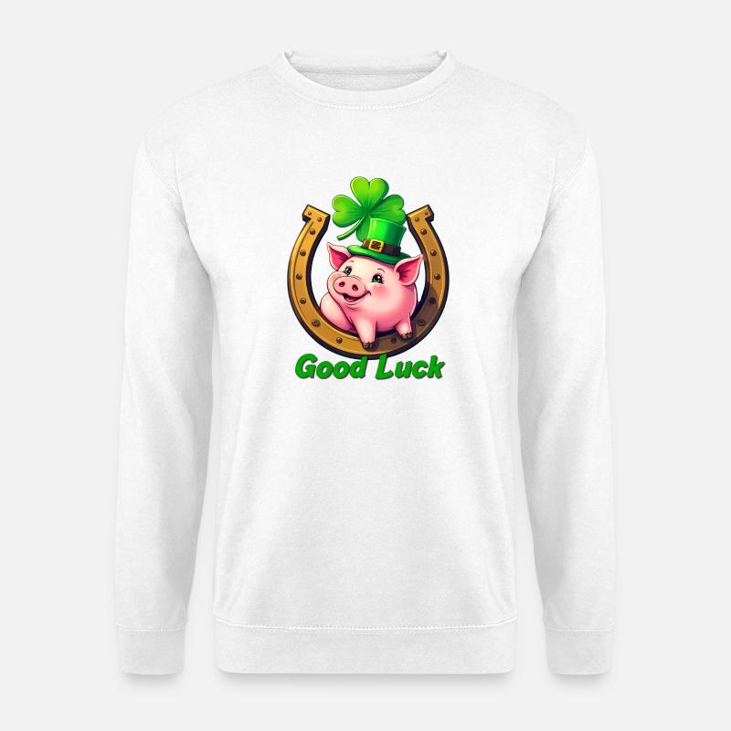 Glücks-Schwein mit Kleeblatt - Unisex Pullover - Weiß