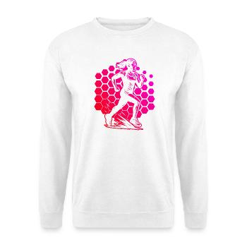 Modernes Running Artwork - Unisex Pullover - Weiß - Vorne - Alina (178cm) & Michal (187cm)