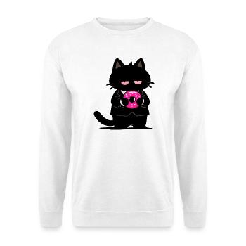 Chat noir avec un donut rose - Sweat-shirt Unisexe - blanc - Devant
