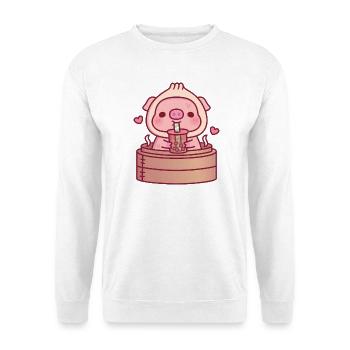 Le mignon cochon Xiao Long Bao boit du thé boba dans un vapeur - Sweat-shirt Unisexe - blanc - Devant