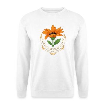 Eine strahlende Blume mit einem motivierenden Slogan - Unisex Pullover - Weiß - Vorne - Alina (178cm) & Michal (187cm)