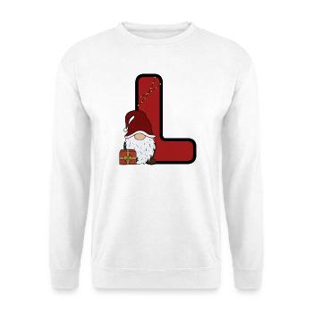 L-Weihnachtsgnom mit Geschenk - Unisex Pullover - Weiß - Vorne - Alina (178cm) & Michal (187cm)