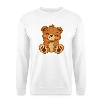 Süßer Bär in Stickmotiv Optik  - Unisex Pullover - Weiß - Vorne - Alina (178cm) & Michal (187cm)
