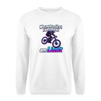 MTB – Wer nicht stürzt fährt nicht am Limit - Unisex Pullover - Weiß - Vorne - Alina (178cm) & Michal (187cm)