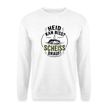 Heid kan Biss? Scheiss drauf! - Heute keinen Biss? - Unisex Pullover - Weiß - Vorne - Alina (178cm) & Michal (187cm)